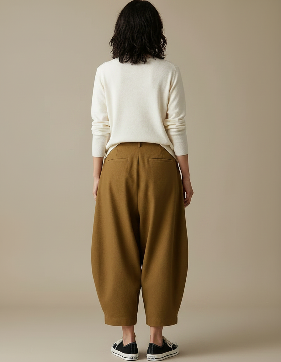 Pantalon Japonais Marron Ample Coton Décontracté Harem - Kaki - vue 2