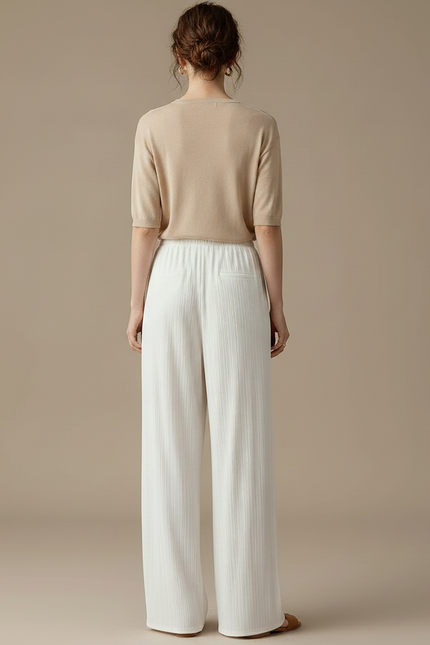 Pantalon Japonais Blanc Plissé Fluide Ample Décontracté - Viscose - vue 2