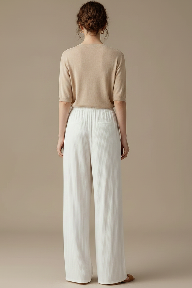 Pantalon Japonais Blanc Plissé Fluide Ample Décontracté - Viscose - vue 2
