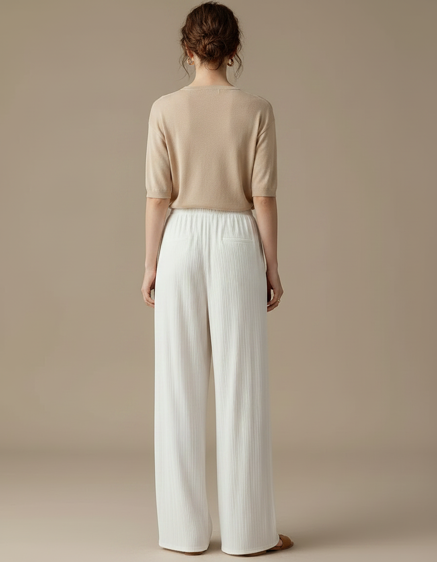 Pantalon Japonais Blanc Plissé Fluide Ample Décontracté - Viscose - vue 2