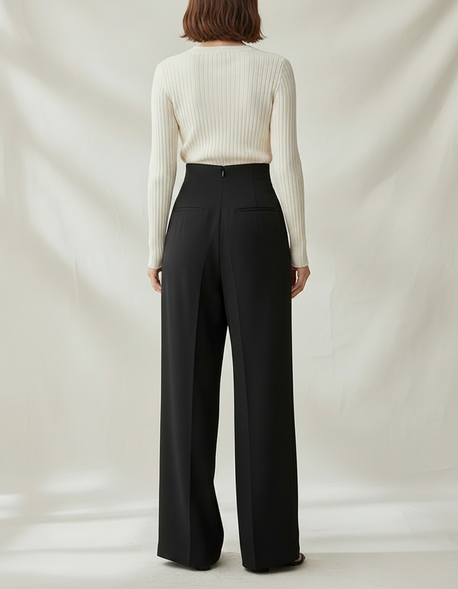 Pantalon Japonais Noir Fluide Plissé Ample Femme - Polyester - vue 2