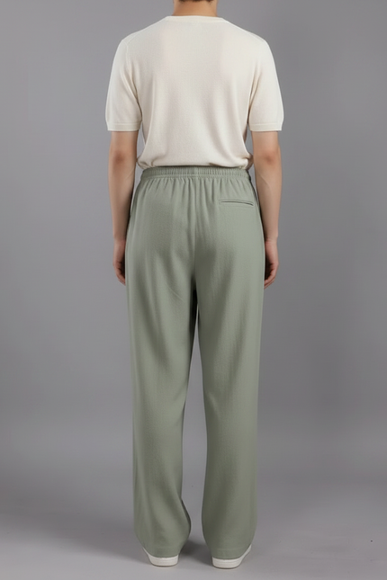 Pantalon Japonais Vert Ample Lin Unisexe Décontracté - vue 2
