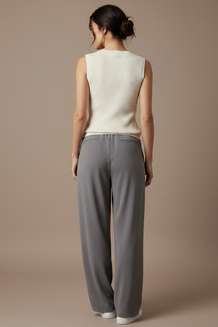 Pantalon Japonais Gris Fluide Ample Décontracté Femme - Polyester - vue 2
