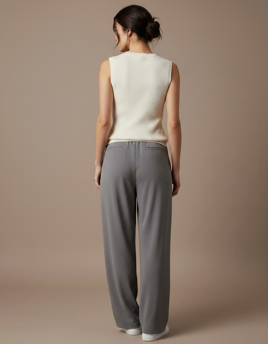 Pantalon Japonais Gris Fluide Ample Décontracté Femme - Polyester - vue 2