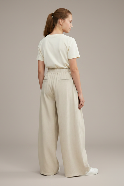 Pantalon Japonais Beige Ample Plissé Décontracté Enfant - Lin - vue 2