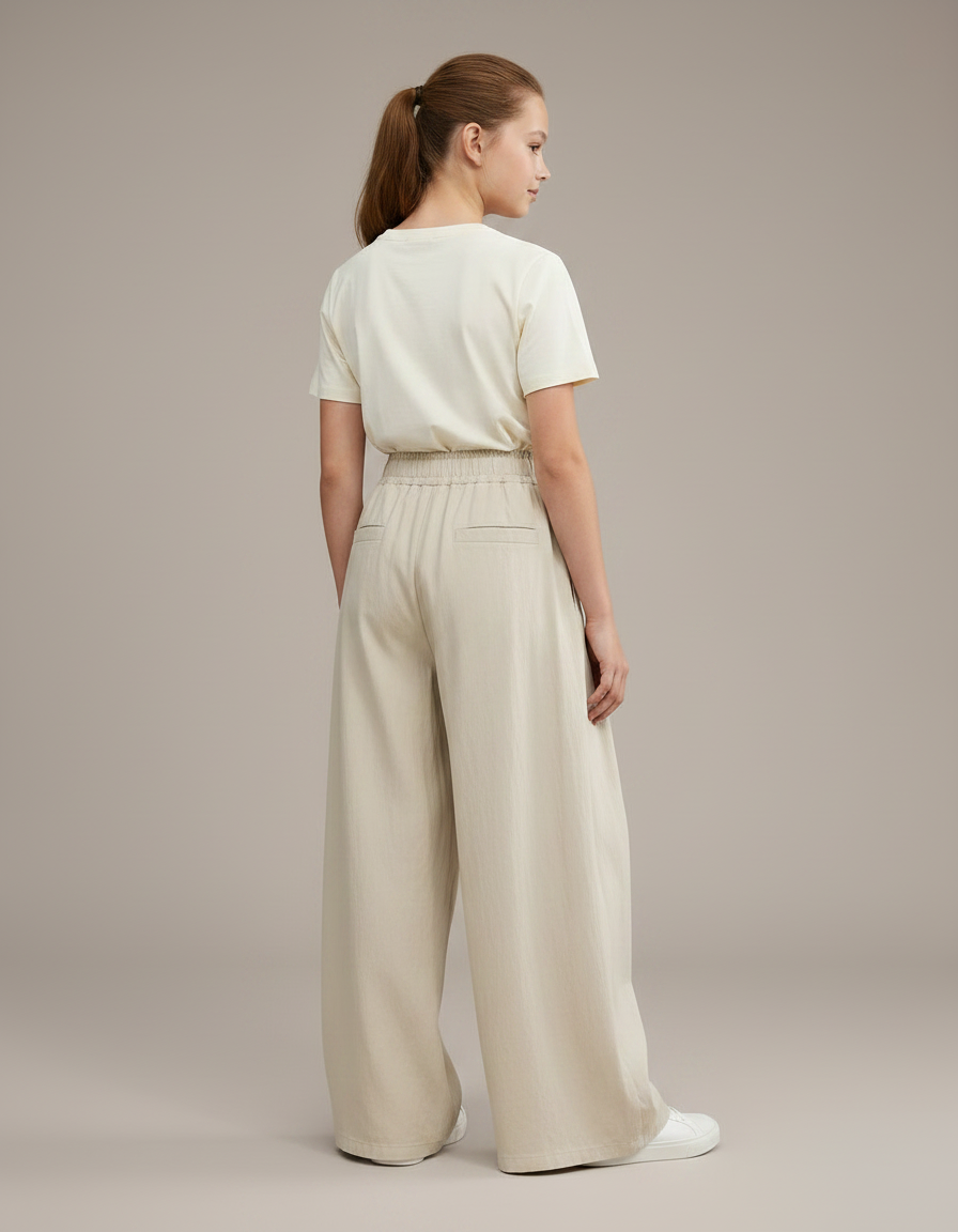 Pantalon Japonais Beige Ample Plissé Décontracté Enfant - Lin - vue 2