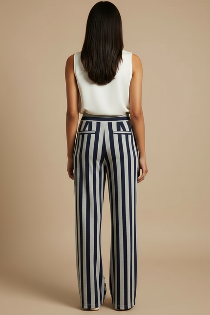 Pantalon Japonais Rayé Fluide Ample Décontracté Femme - Multicolore Maille - vue 2