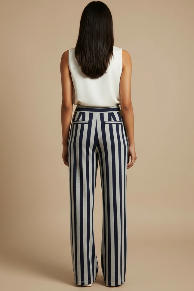 Pantalon Japonais Rayé Fluide Ample Décontracté Femme - Multicolore Maille - vue 2