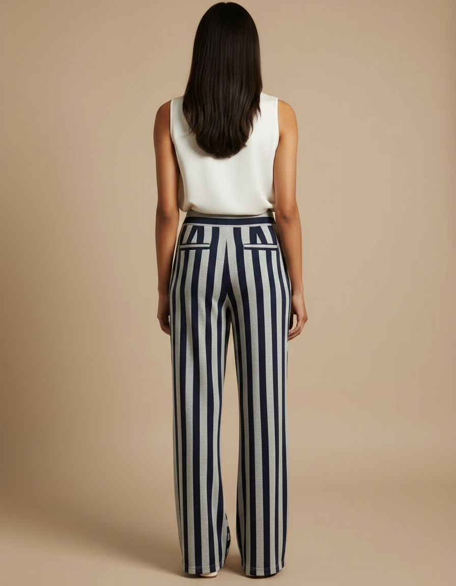 Pantalon Japonais Rayé Fluide Ample Décontracté Femme - Multicolore Maille - vue 2