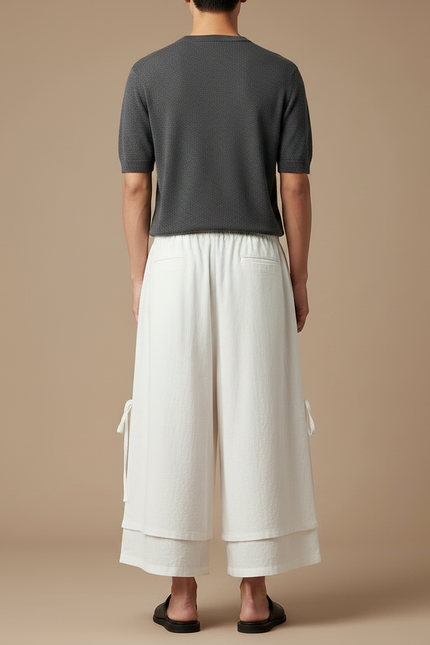 Pantalon Japonais Blanc Ample Fluide Lin Palazzo - vue 2