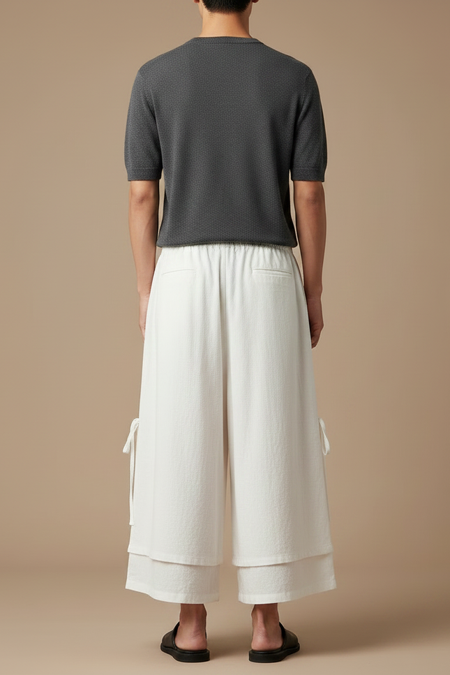 Pantalon Japonais Blanc Ample Fluide Lin Palazzo - vue 2