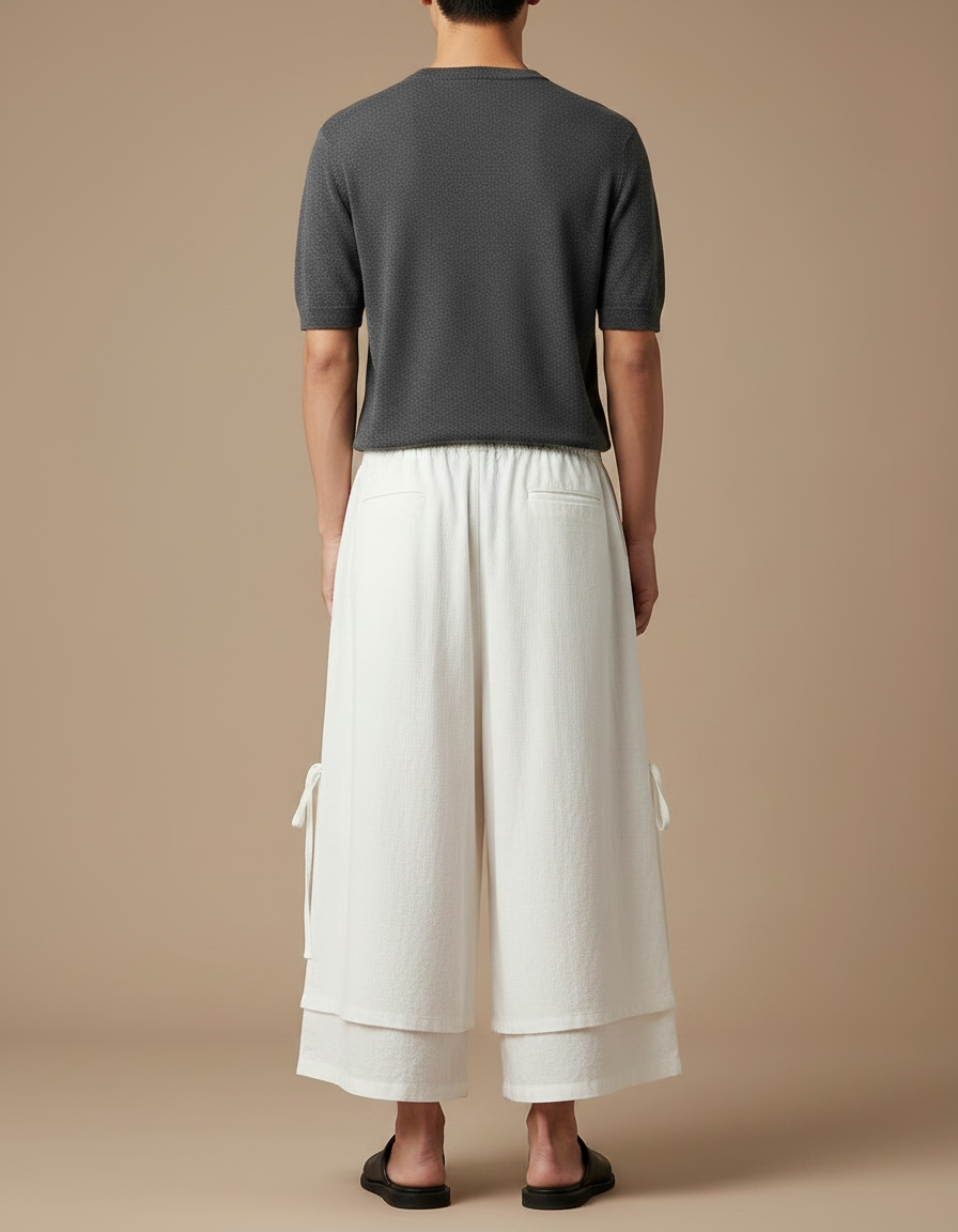 Pantalon Japonais Blanc Ample Fluide Lin Palazzo - vue 2
