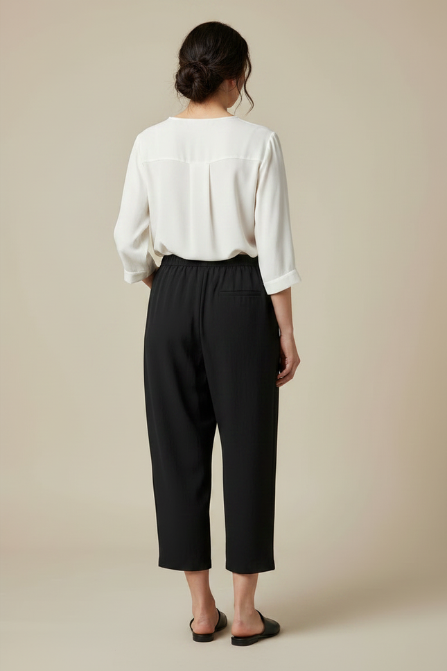 Pantalon Japonais Noir Fluide Ample Élégant Décontracté - Viscose - vue 2