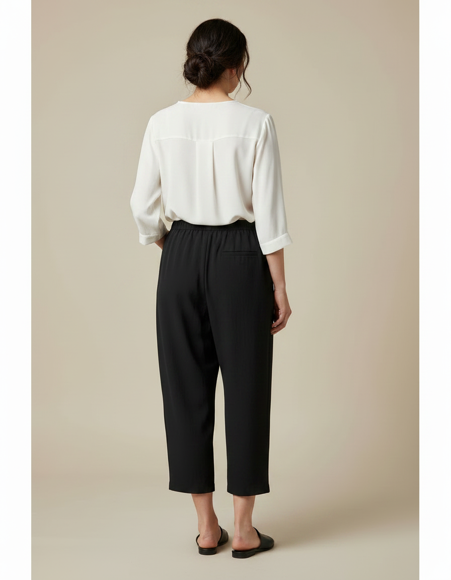 Pantalon Japonais Noir Fluide Ample Élégant Décontracté - Viscose - vue 2