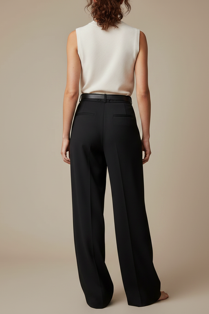 Pantalon Japonais Noir Plissé Taille Haute Fluide Femme - Polyester - vue 2