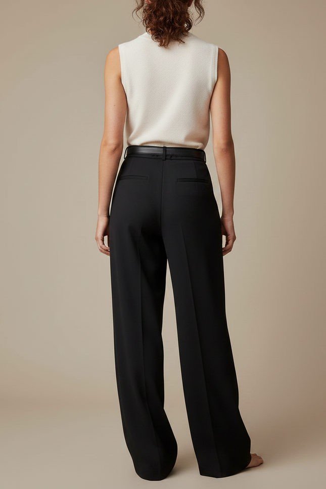 Pantalon Japonais Noir Plissé Taille Haute Fluide Femme - Polyester - vue 2