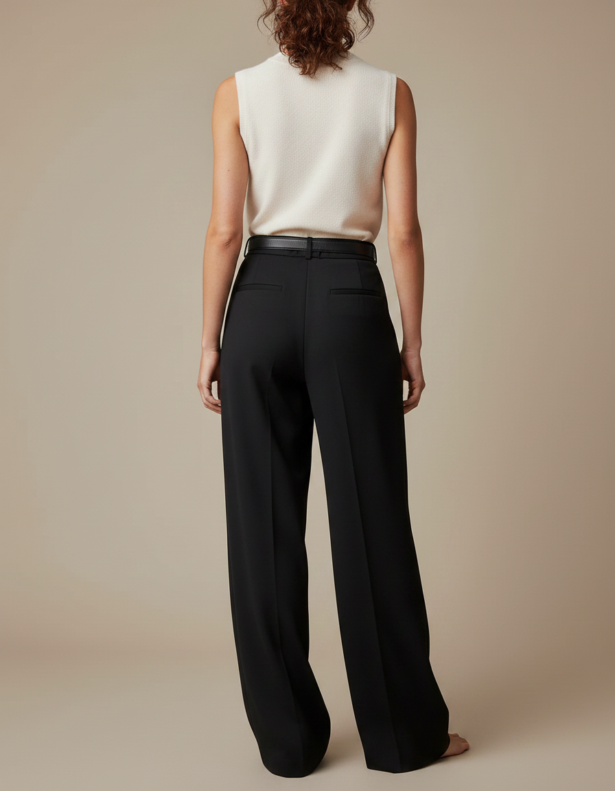 Pantalon Japonais Noir Plissé Taille Haute Fluide Femme - Polyester - vue 2