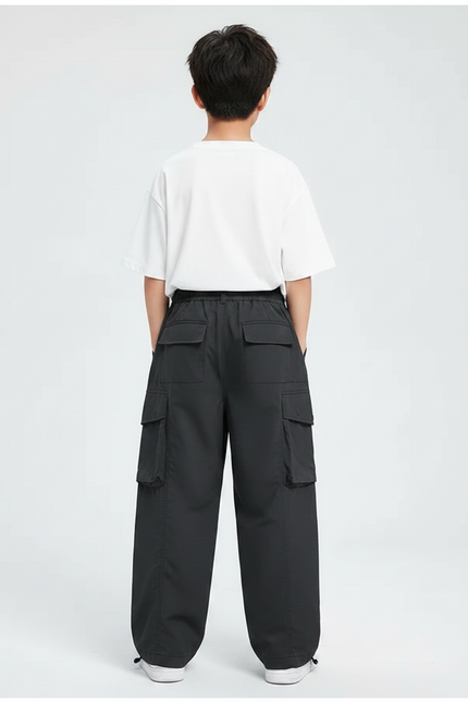 Pantalon Japonais Noir Cargo Ample Décontracté Enfant - Polyester - vue 2
