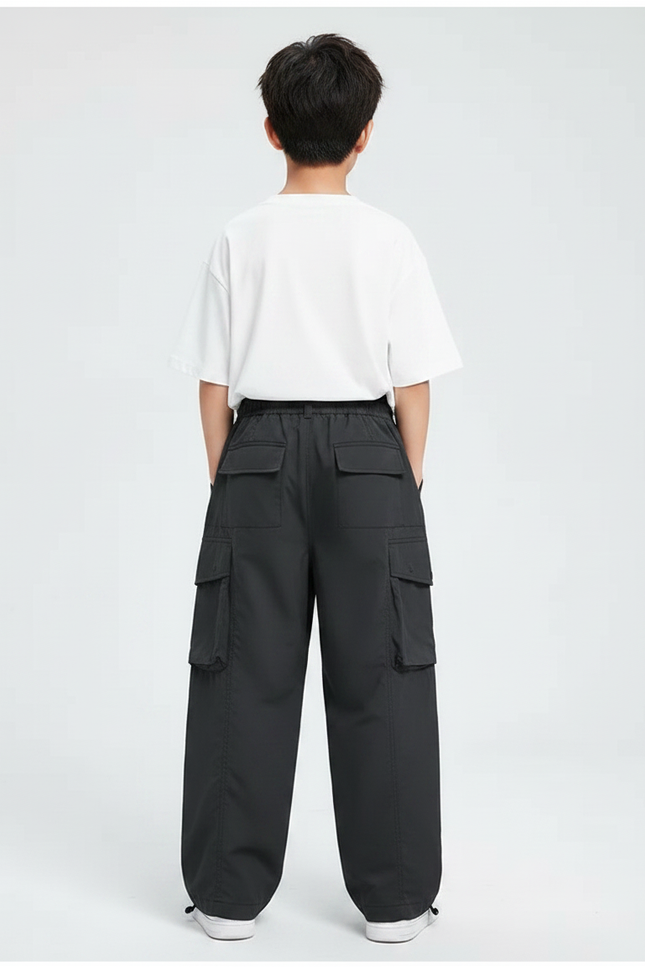 Pantalon Japonais Noir Cargo Ample Décontracté Enfant - Polyester - vue 2
