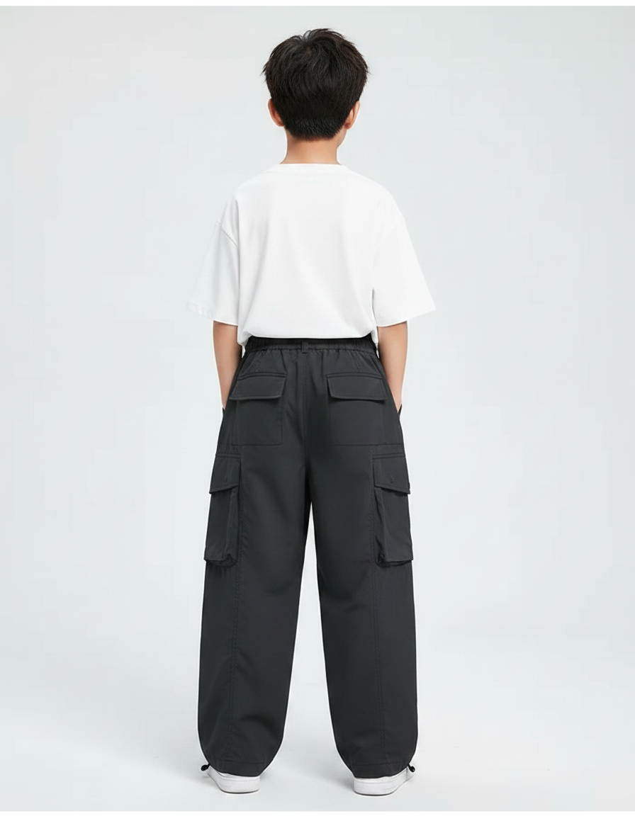 Pantalon Japonais Noir Cargo Ample Décontracté Enfant - Polyester - vue 2