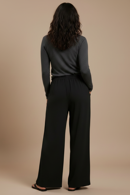 Pantalon Japonais Noir Fluide Ample Décontracté Côtelé - Cordé - vue 2