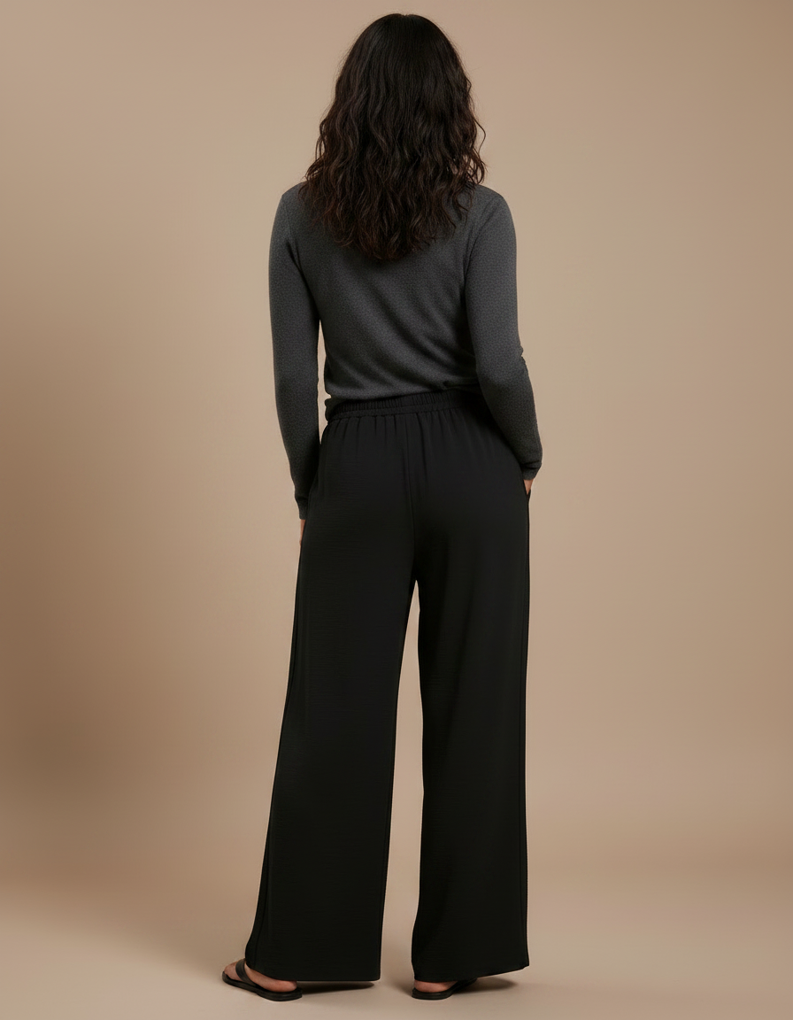 Pantalon Japonais Noir Fluide Ample Décontracté Côtelé - Cordé - vue 2