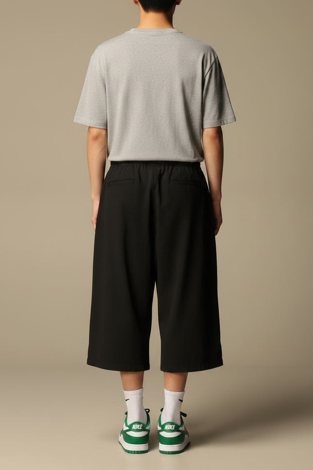 Pantalon Japonais Noir Ample Court Coton Cordon - vue 2