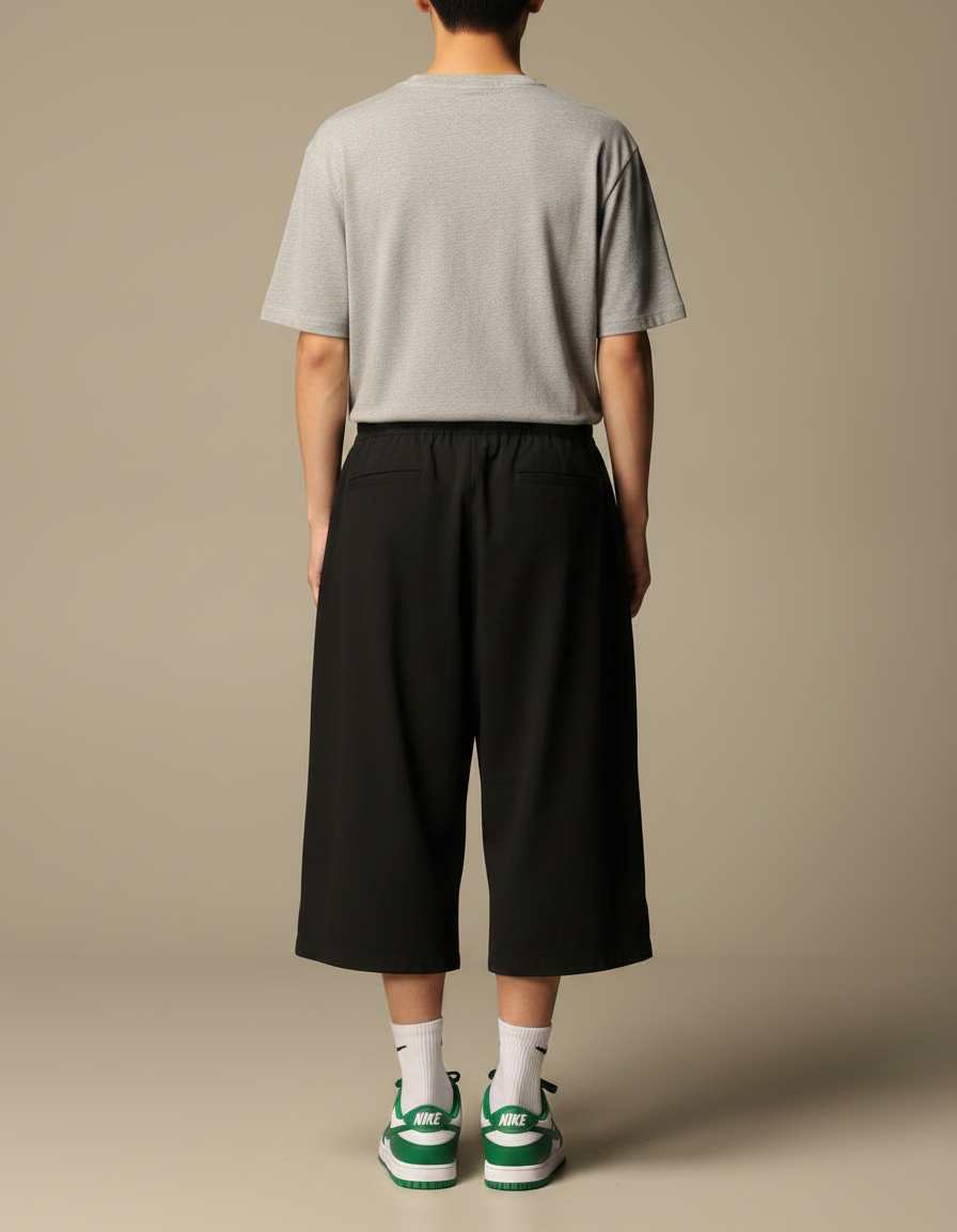 Pantalon Japonais Noir Ample Court Coton Cordon - vue 2