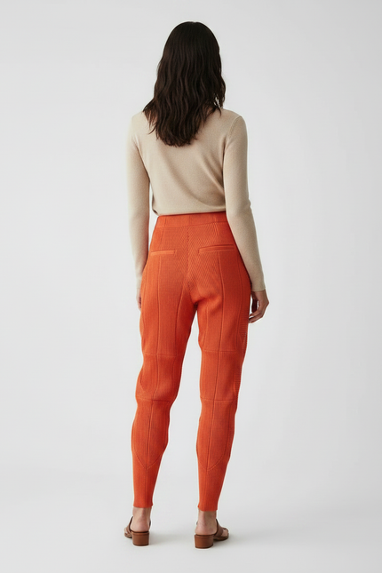 Pantalon Japonais Plissé Orange Ample Texturé Femme - Polyester - vue 2
