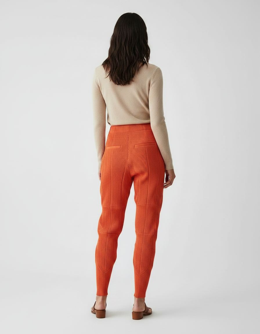 Pantalon Japonais Plissé Orange Ample Texturé Femme - Polyester - vue 2
