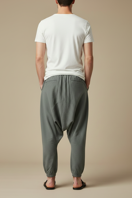 Pantalon Japonais Harem Coton Ample Gris Sport - vue 2