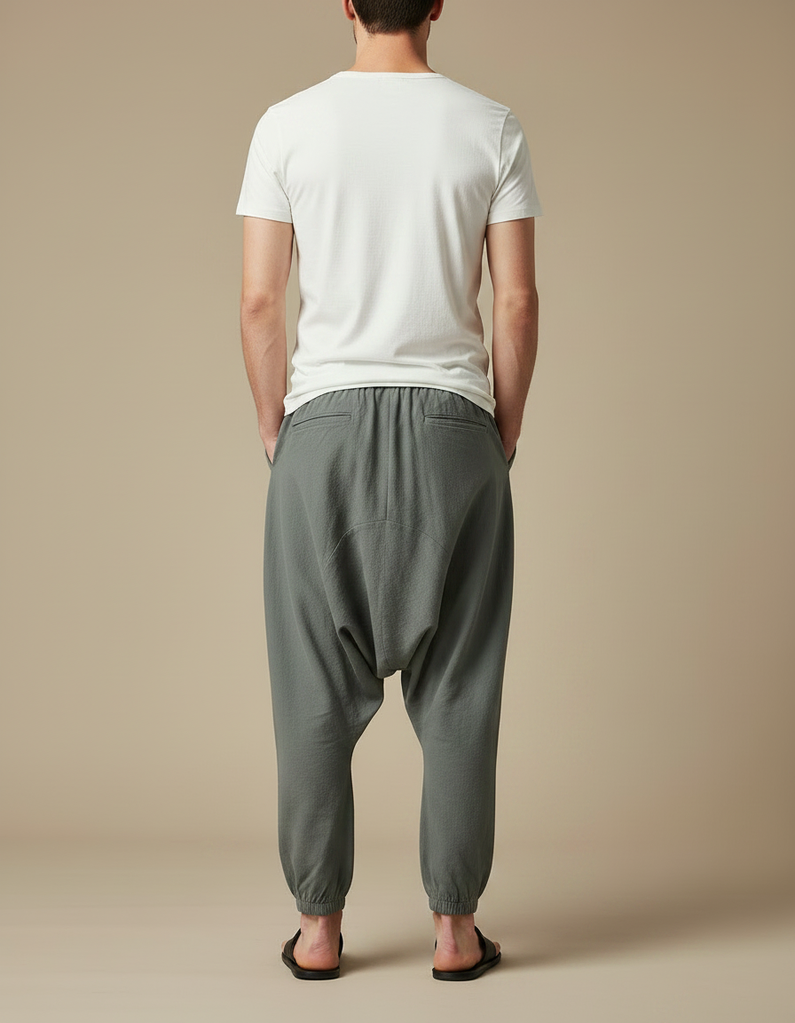 Pantalon Japonais Harem Coton Ample Gris Sport - vue 2