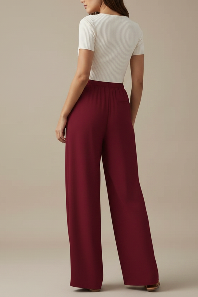 Pantalon Japonais Rouge Ample Fluide Décontracté Femme - Bordeaux Viscose - vue 2
