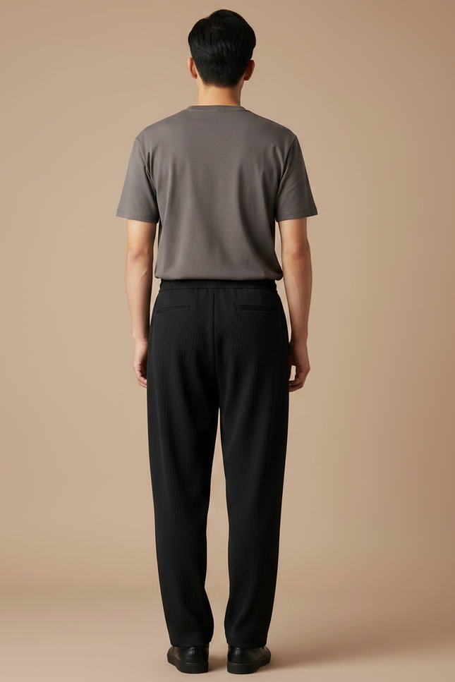 Pantalon Japonais Noir Plissé Ample Cordon Fluide - Polyester - vue 2