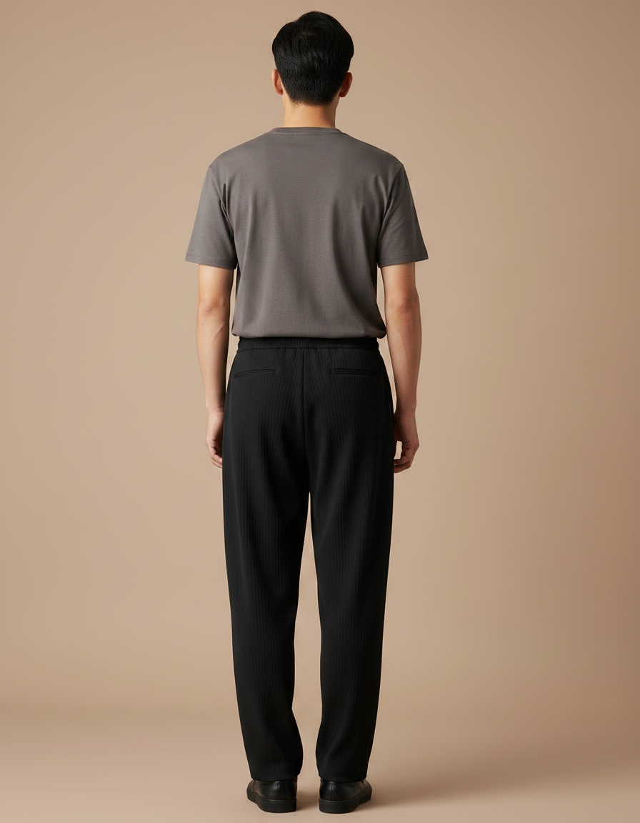 Pantalon Japonais Noir Plissé Ample Cordon Fluide - Polyester - vue 2