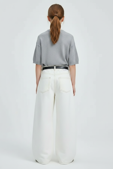 Pantalon Japonais Blanc Ample Coutures Contrastantes Fille - Jean - vue 2