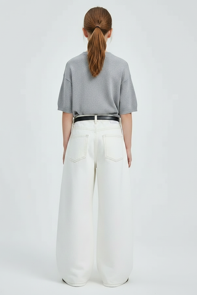 Pantalon Japonais Blanc Ample Coutures Contrastantes Fille - Jean - vue 2