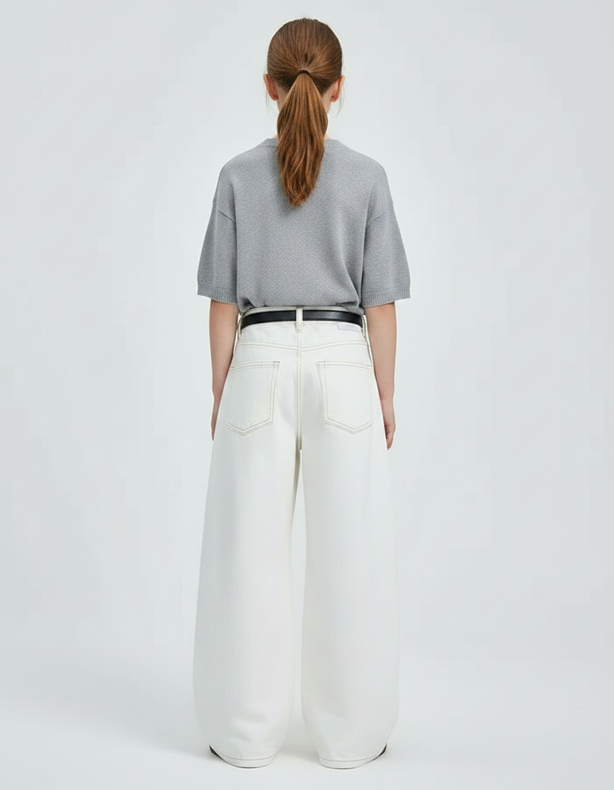 Pantalon Japonais Blanc Ample Coutures Contrastantes Fille - Jean - vue 2
