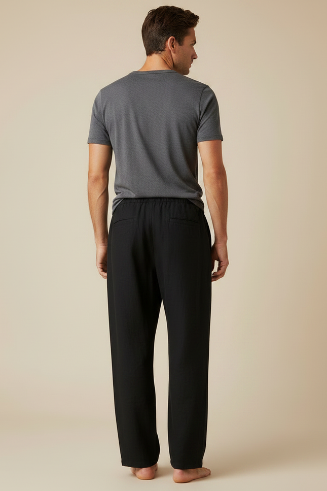 Pantalon Japonais Noir Coton Lin Ample Décontracté - vue 2