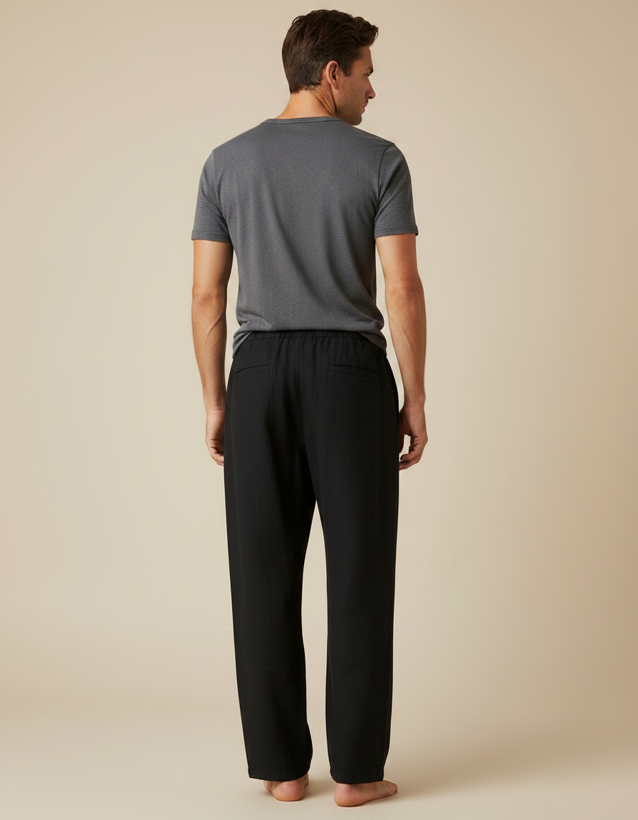 Pantalon Japonais Noir Coton Lin Ample Décontracté - vue 2