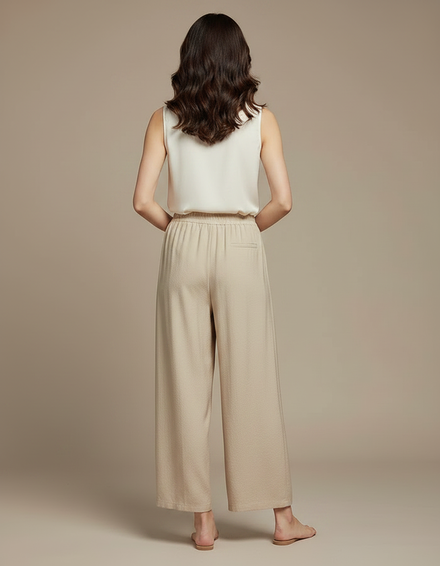 Pantalon Japonais Beige Ample Fluide Décontracté Tencel - Viscose - vue 2
