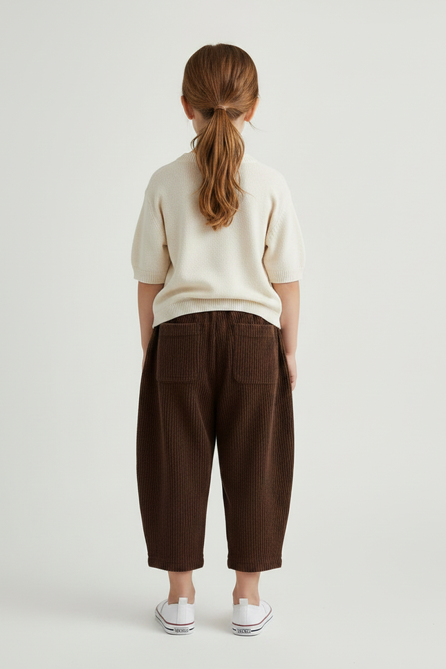Pantalon Japonais Marron Côtelé Ample Décontracté Enfant - Cordé - vue 2