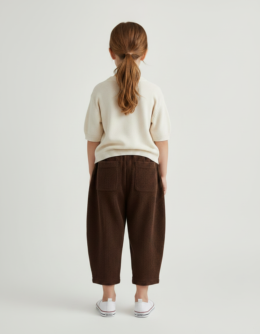 Pantalon Japonais Marron Côtelé Ample Décontracté Enfant - Cordé - vue 2