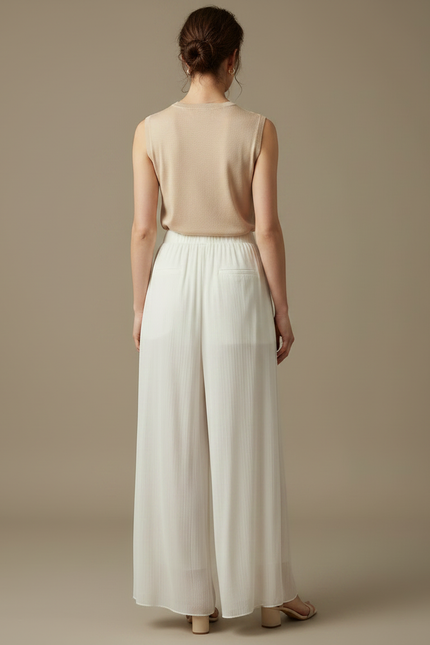 Pantalon Japonais Blanc Fluide Plissé Ample Chic - Polyester - vue 2