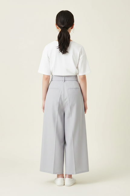 Pantalon Japonais Gris Plissé Ample Ceinturé Élégant - Polyester - vue 2