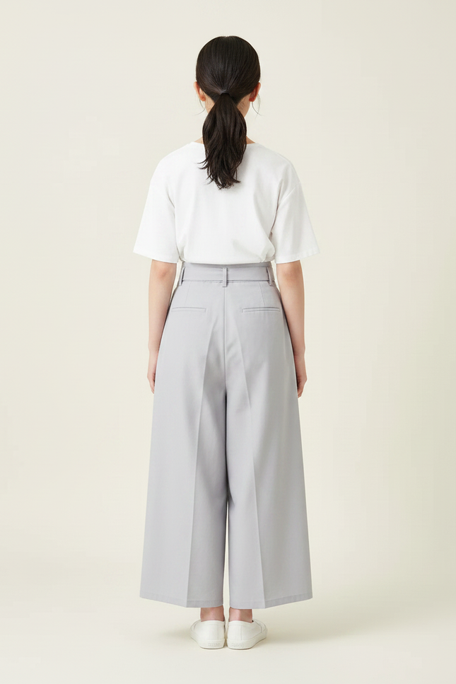 Pantalon Japonais Gris Plissé Ample Ceinturé Élégant - Polyester - vue 2