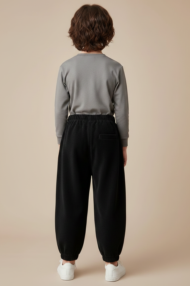 Pantalon Japonais Côtelé Noir Ample Enfant Décontracté - Cordé - vue 2