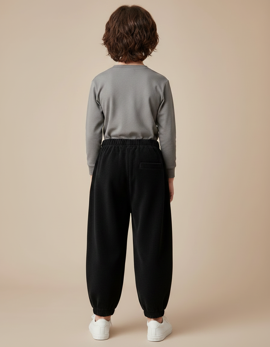 Pantalon Japonais Côtelé Noir Ample Enfant Décontracté - Cordé - vue 2