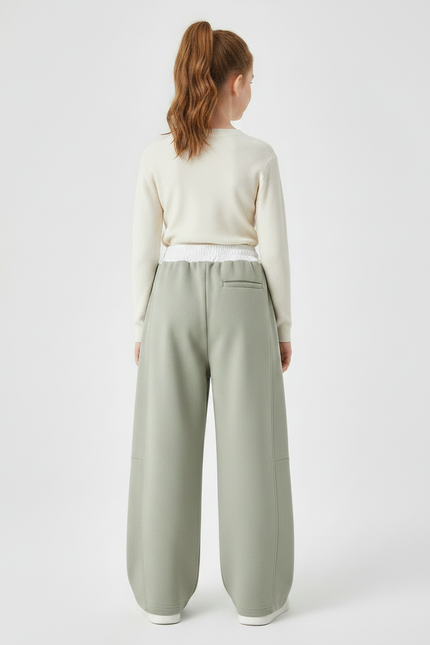 Pantalon Japonais Vert Ample Molleton Décontracté Enfant - vue 2