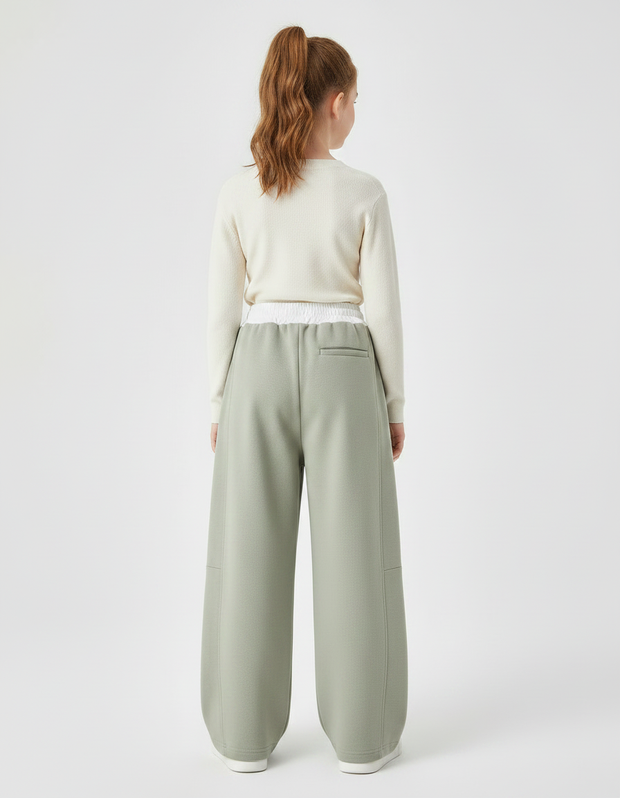 Pantalon Japonais Vert Ample Molleton Décontracté Enfant - vue 2